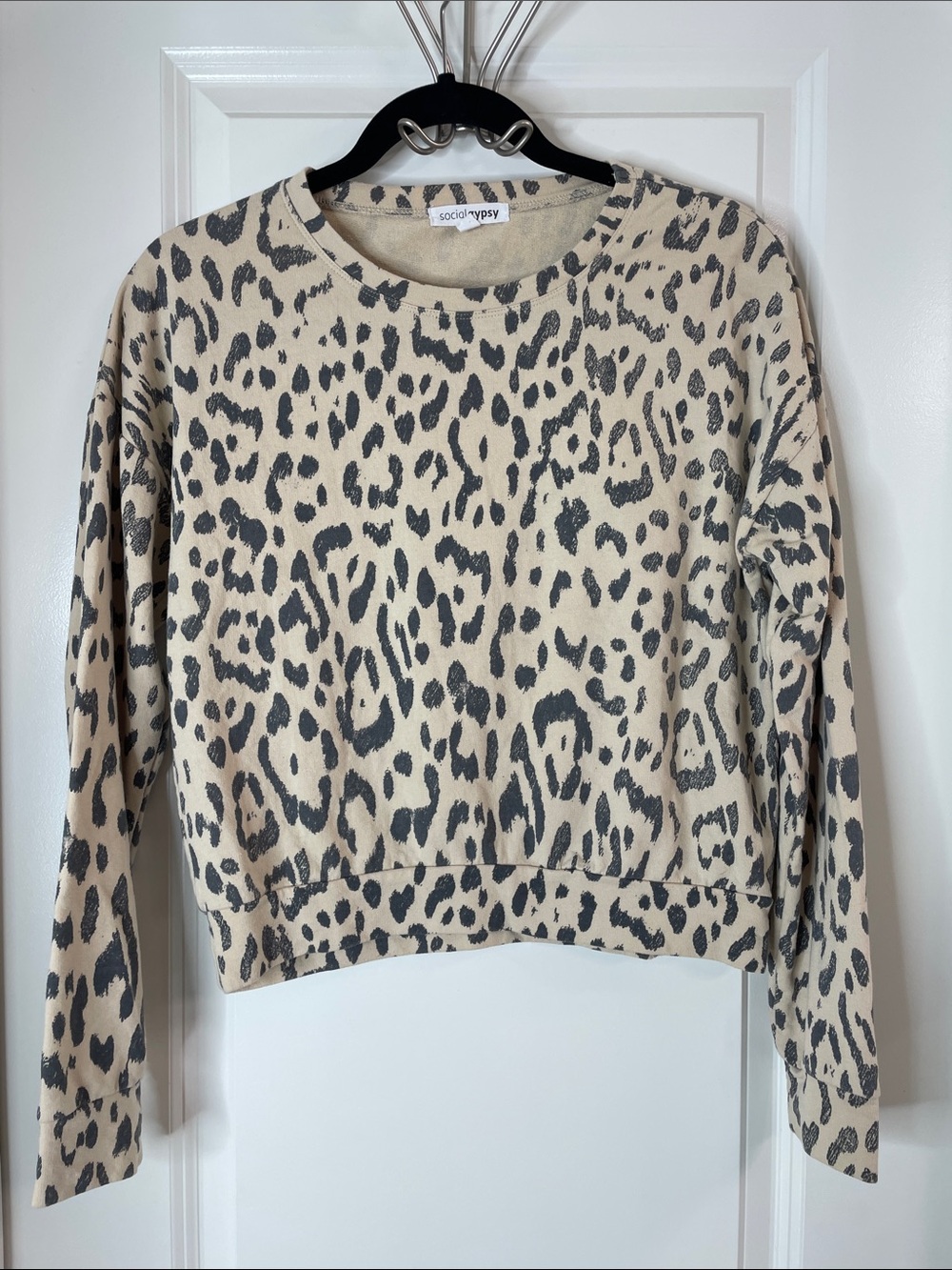 Beige Leopard Print Crewneck Sweater